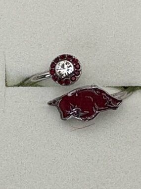 Adorable Razorback Red Enamel and Crystal Adjustable Ring - Women's Jewelry